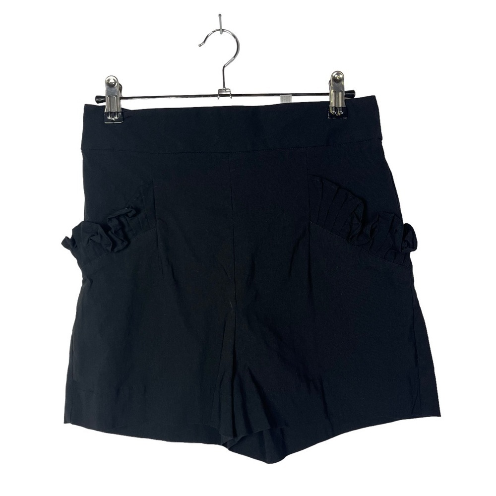 Leith Black High Rise Ruffle Pocket Shorts S
